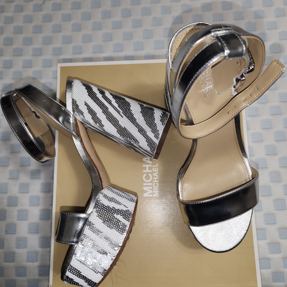 Michael Kors Silver and Black Platform Sandals